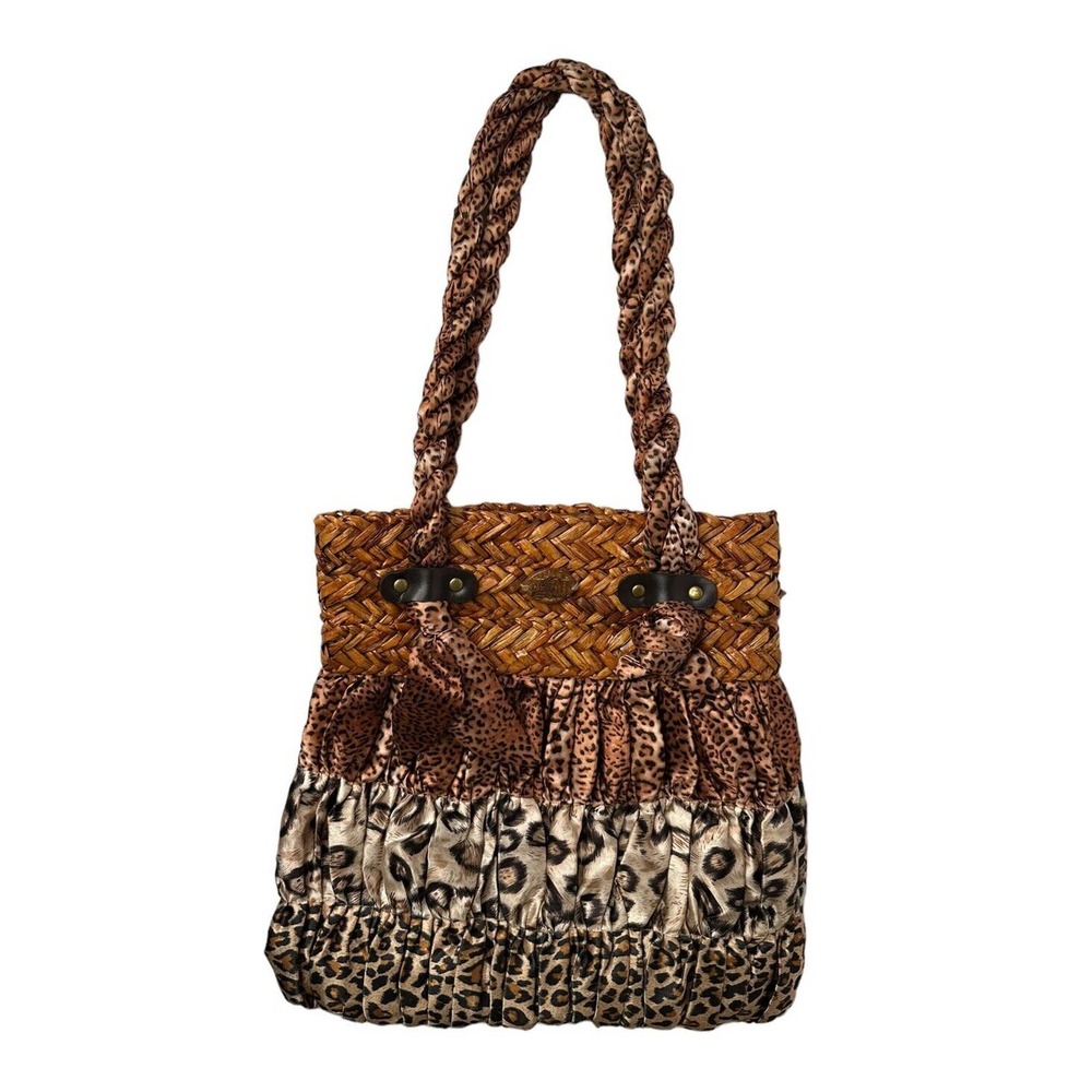 Capelli‎ Straworld Double Handle Leopard Cheetah Mixed Print Satiny Bag Purse